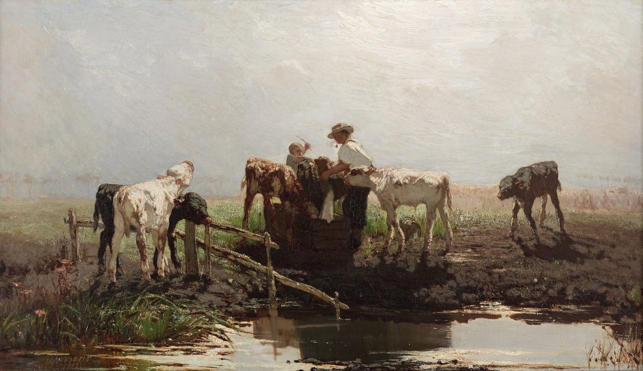 Kalvar vid en damm, 1863 av Willem Maris