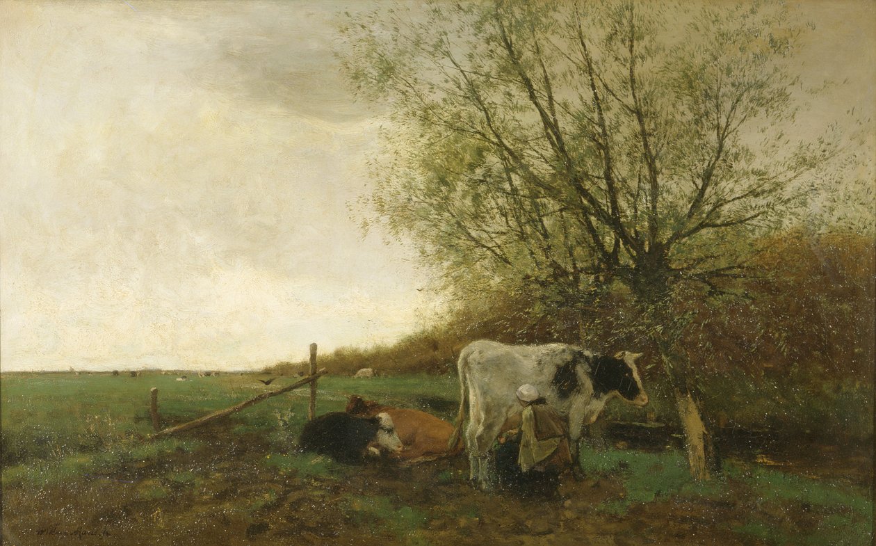 Milking Time (olja på duk) av Willem Maris