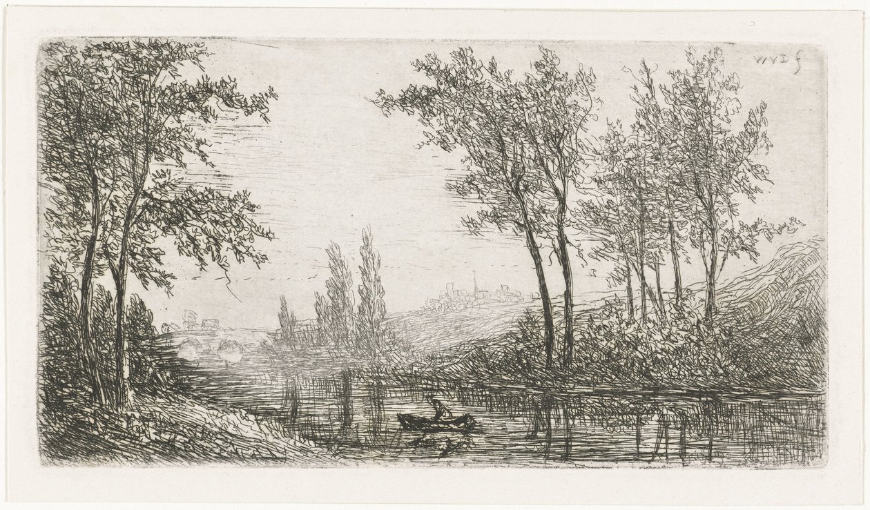Flodlandskap med båt av Willem Matthias Jan van Dielen