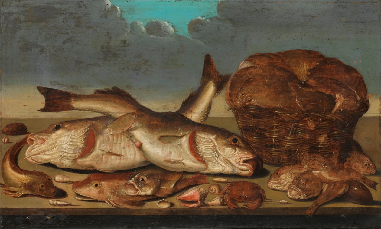 Stilleben med fisk av Willem Ormea
