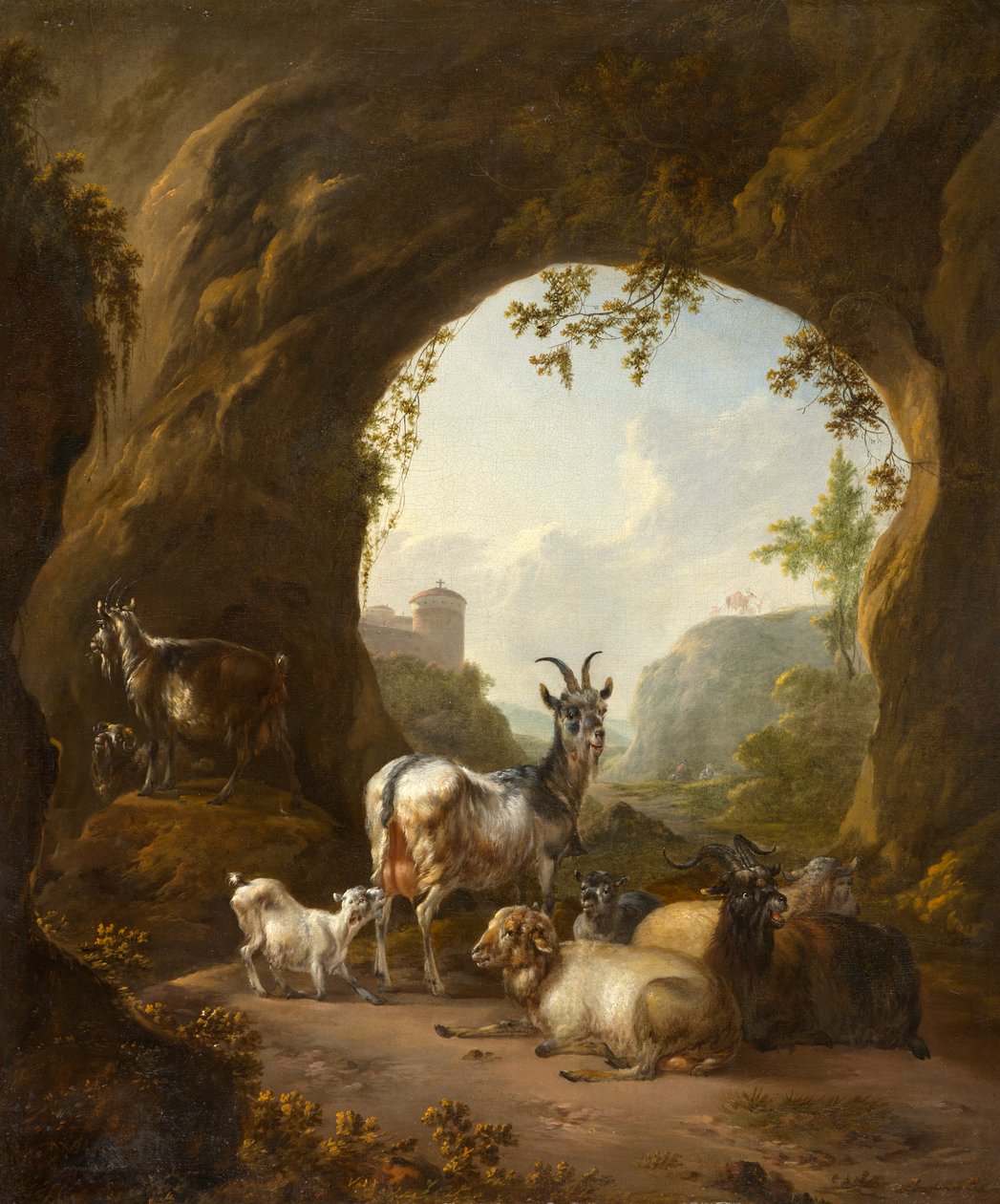 Getter och får i en grotta av Willem Pietersz Buytewech