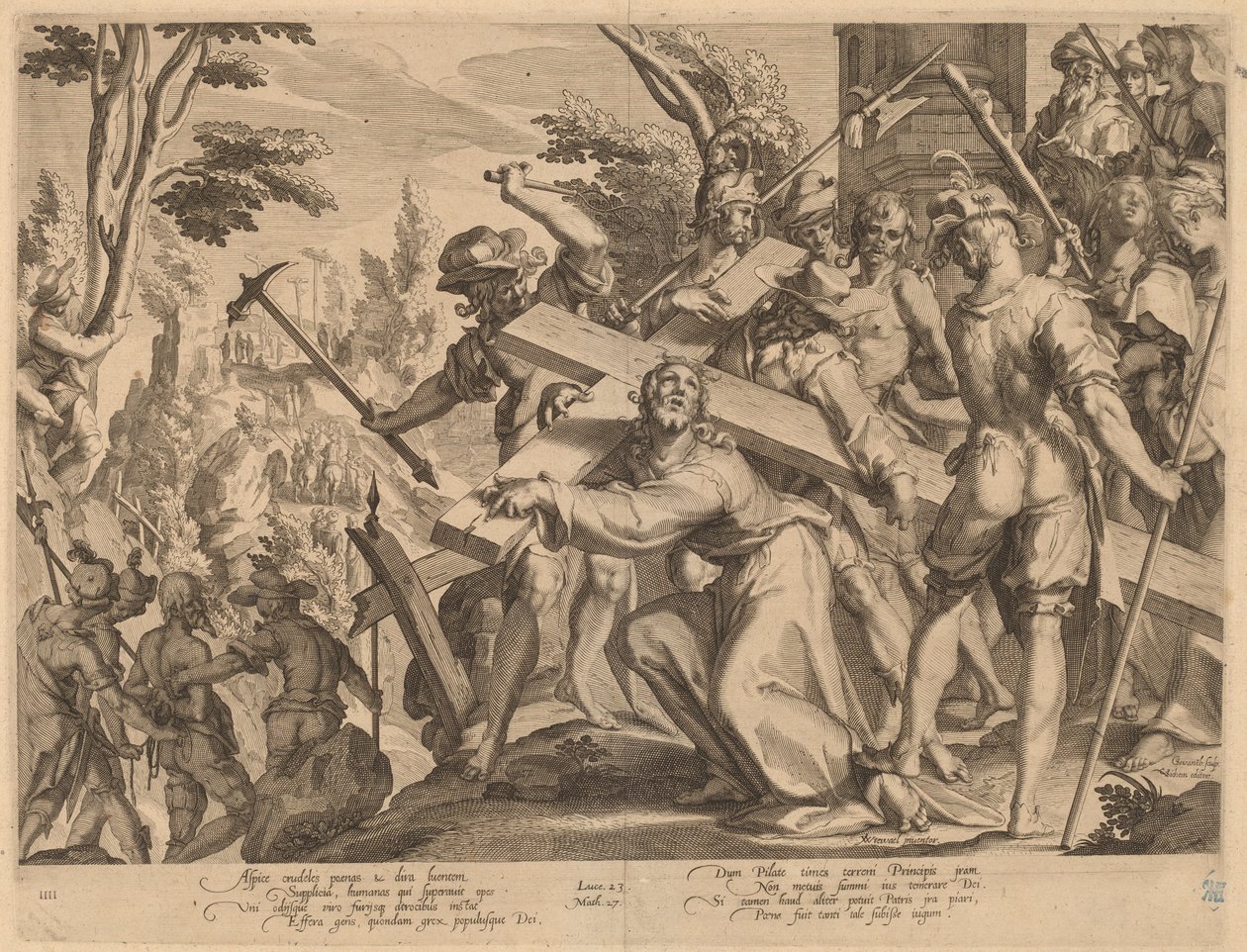 Kristus som bär korset av Willem Swanenburgh, after Joachim Anthonisz Wtewael