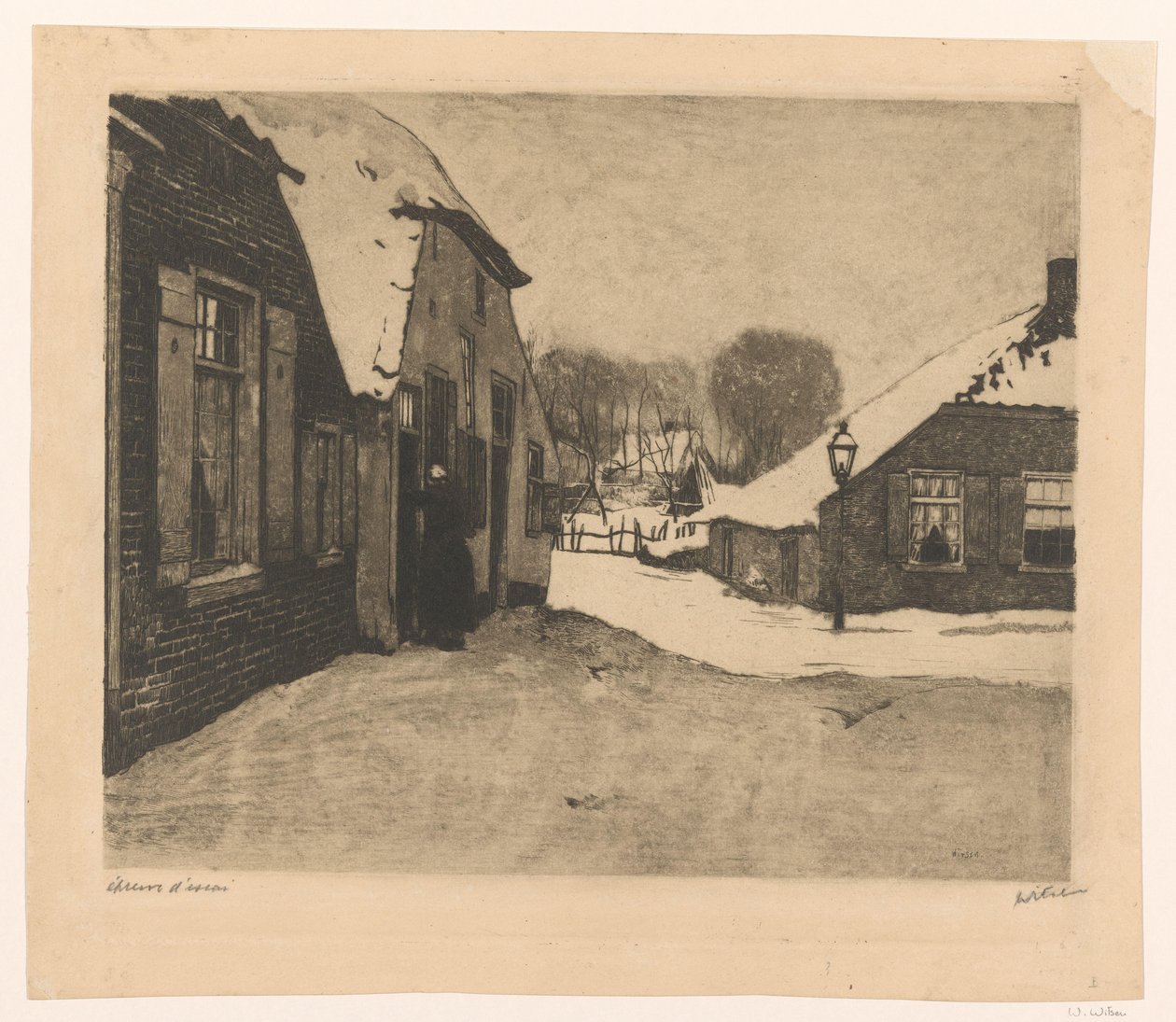 Snötäckta hus i Ede av Willem Witsen (signed by artist)
