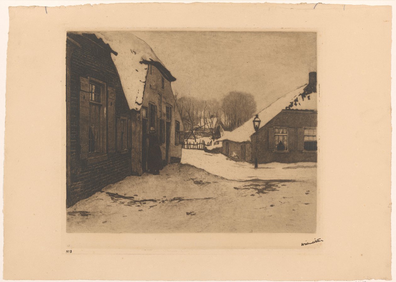Snötäckta hus i Ede av Willem Witsen (signed by artist)