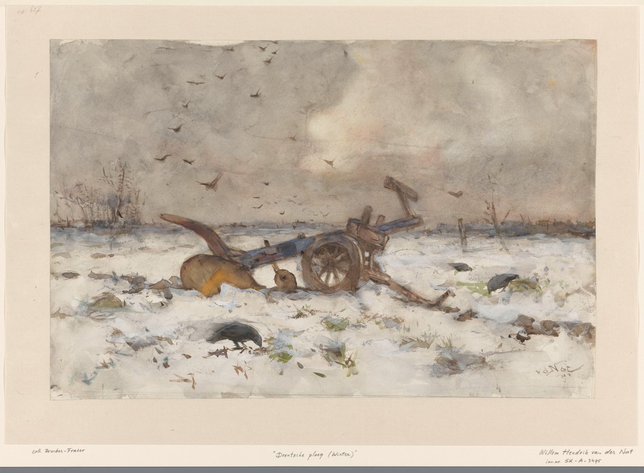Plog på snöigt fält av Willem van der Nat