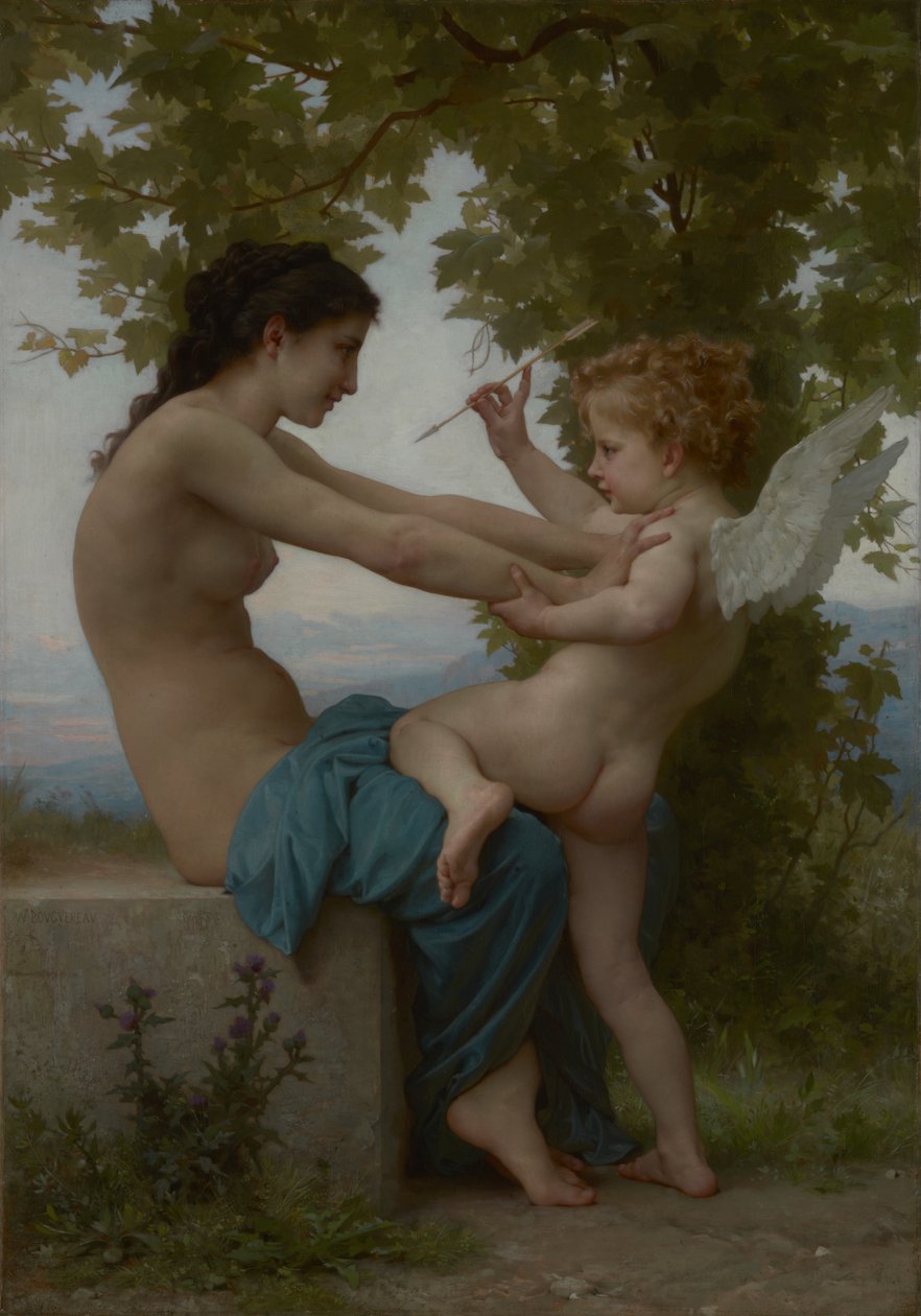 En ung tjej som försvarar sig mot Eros av William Adolphe Bouguereau