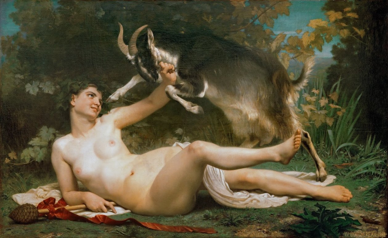 Bacchante brottas med en get av William Adolphe Bouguereau