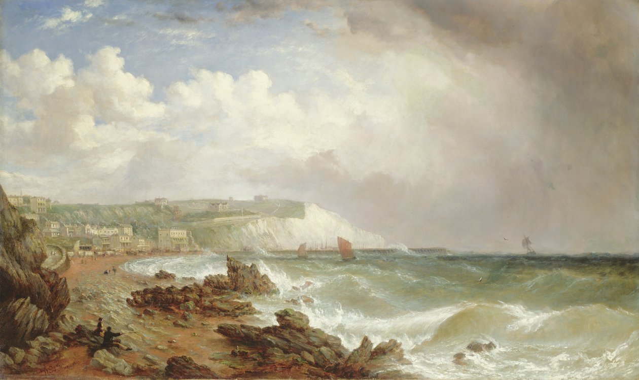 Ventnor, Isle of Wight, från stranden, närmar sig Squall av William Adolphus Knell