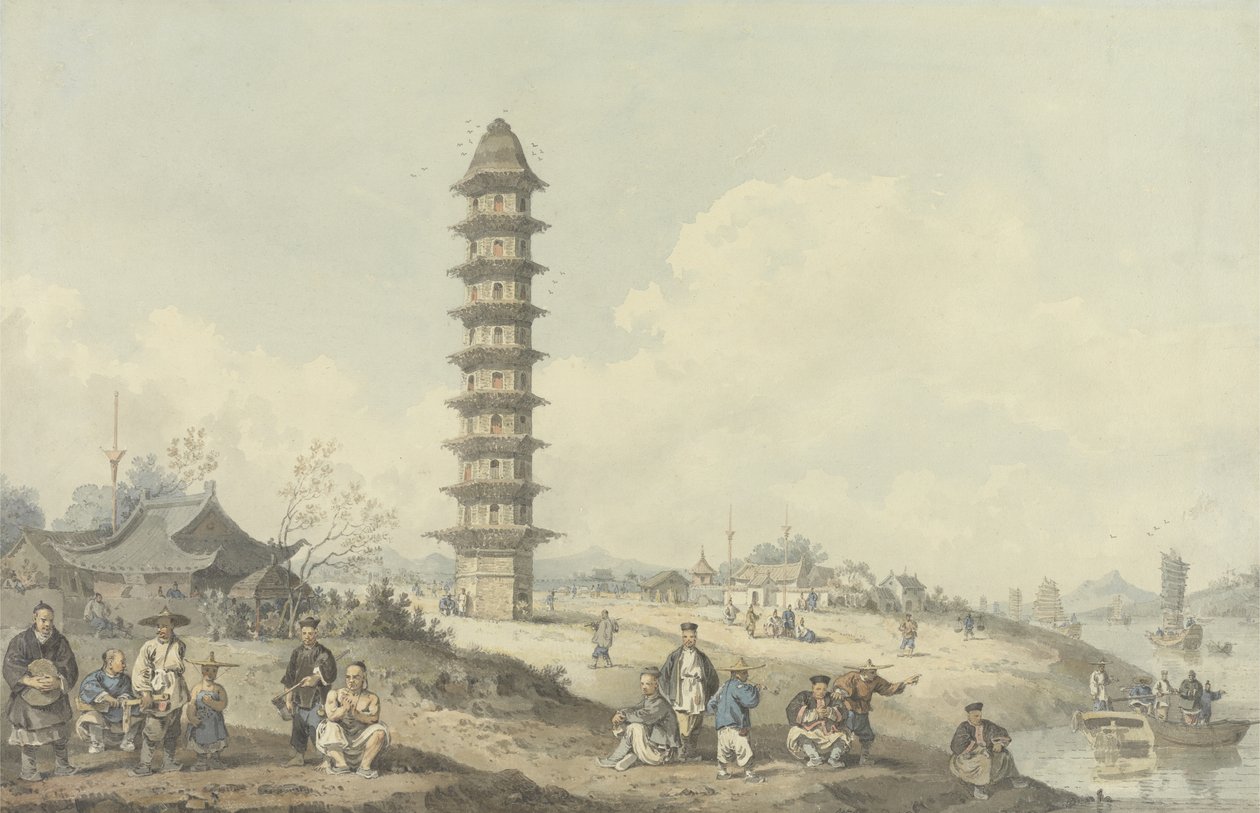Staden Lin Tsin, Shantung, med utsikt över Canal Grande (wc över grafit på papper) av William Alexander