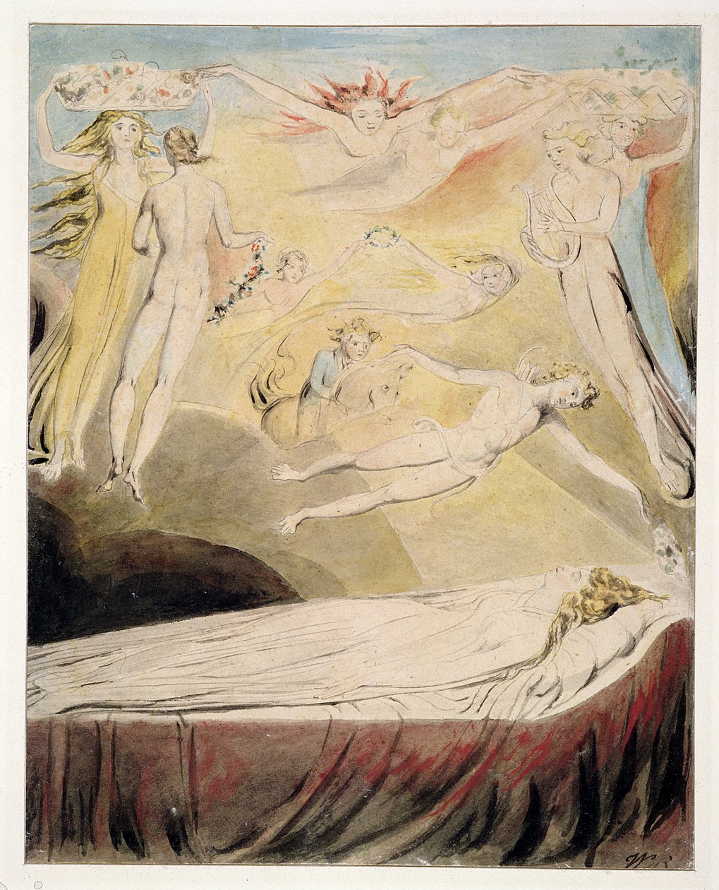 1771 Queen Catherines Dream, ca 1783-90 (wc, tvätt, penna och bläck på papper) av William Blake