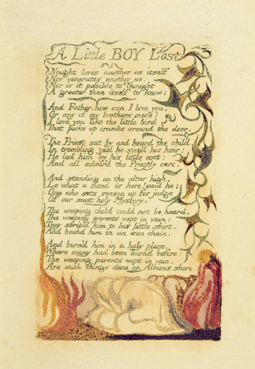 "A Little Boy Lost", plansch 42 från "Songs of Experience", 1794 (färgtryckt reliefgrafit med wc) av William Blake