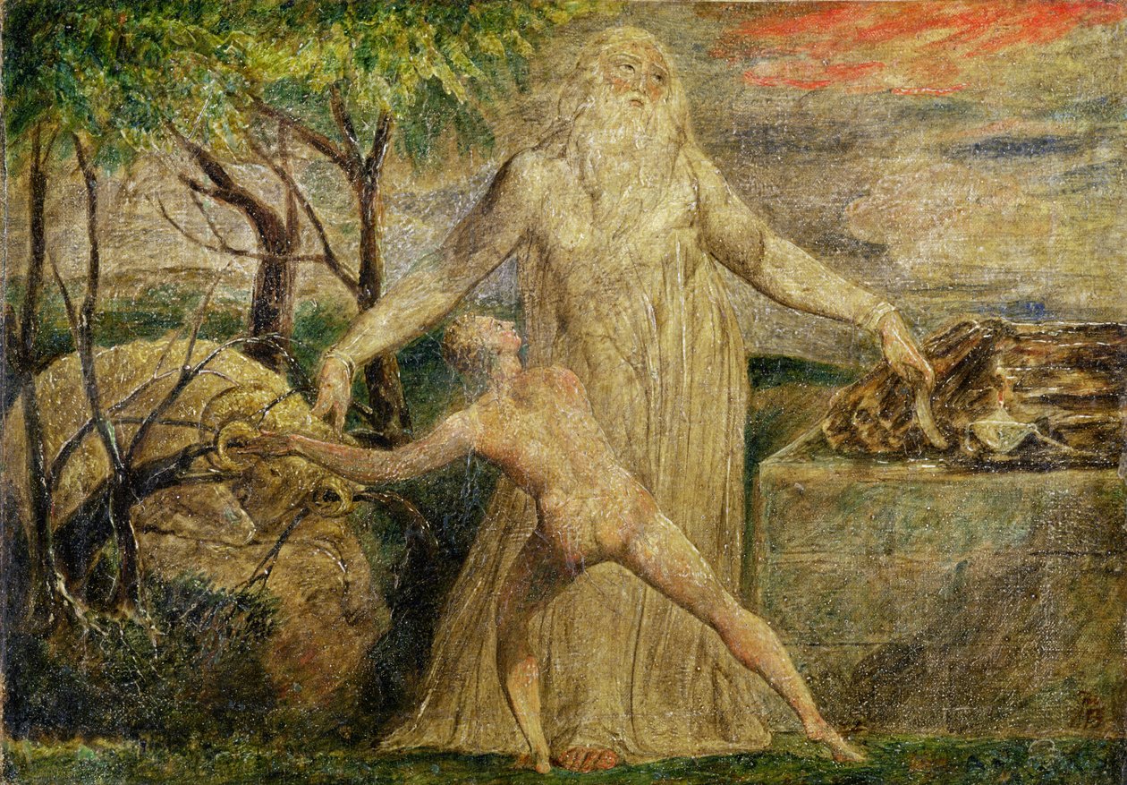 Abraham och Isaac, 1799-1800 (tempera, penna och bläck på duk) av William Blake