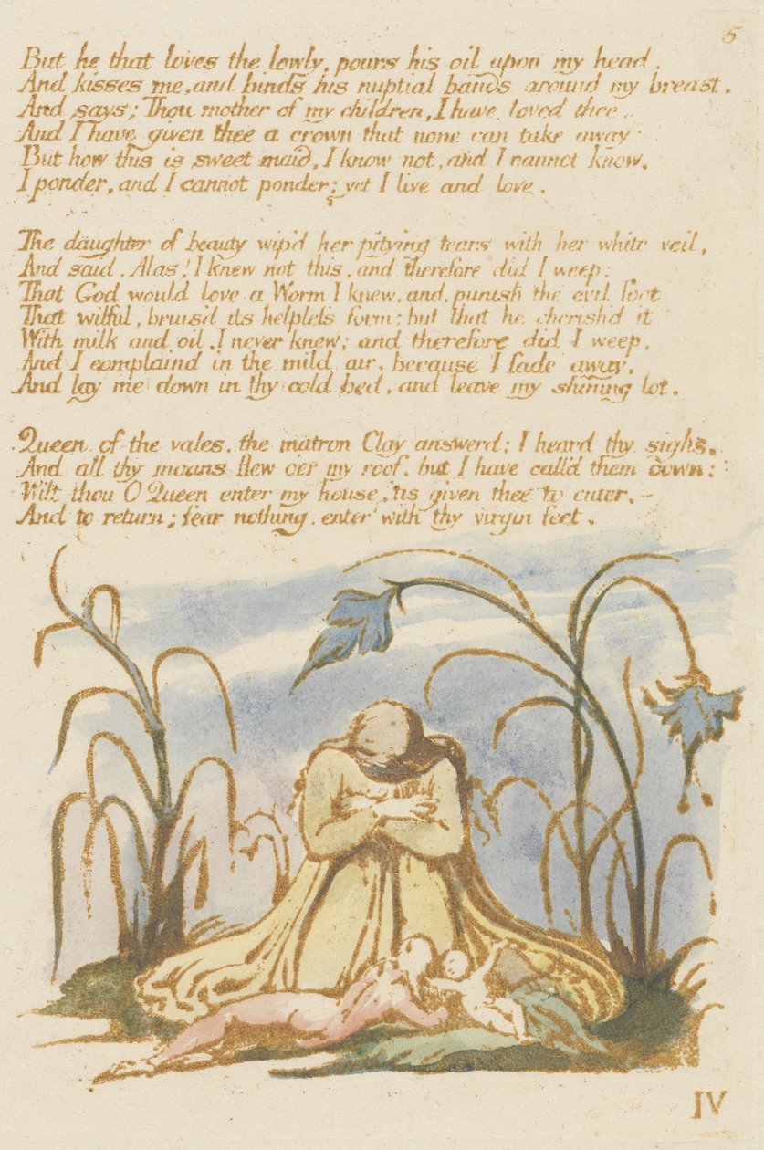 Men den som älskar de ödmjuka..., plåt 7 från The Book of Thel, 1789 (reliefetsning tryckt i brunt med wc) av William Blake
