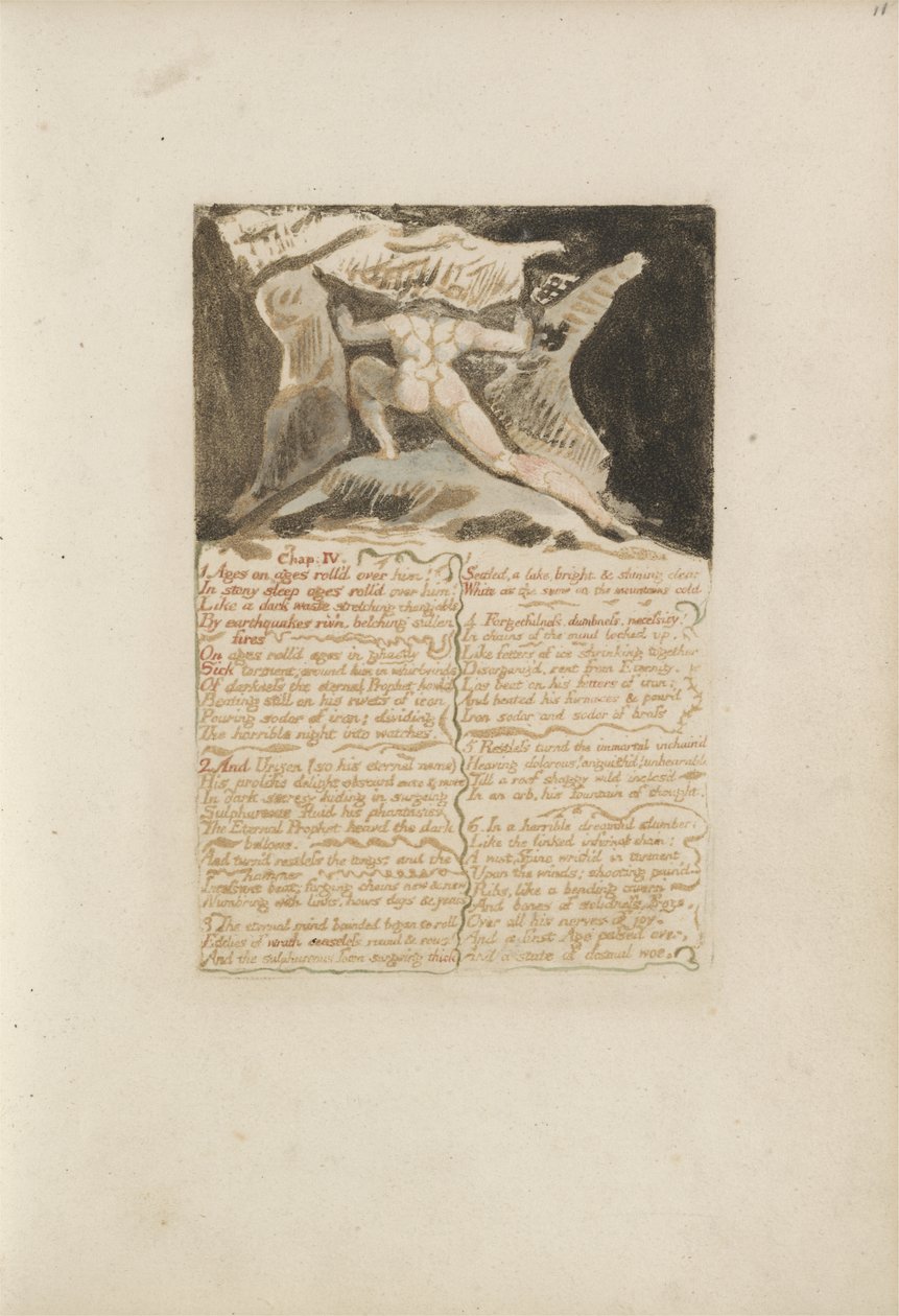 Kap: IV, Ages on ages rullade över honom..., plåt 13 från The First Book of Urizen, 1794 (färgtryckt relief etsning med bläck och wc) av William Blake