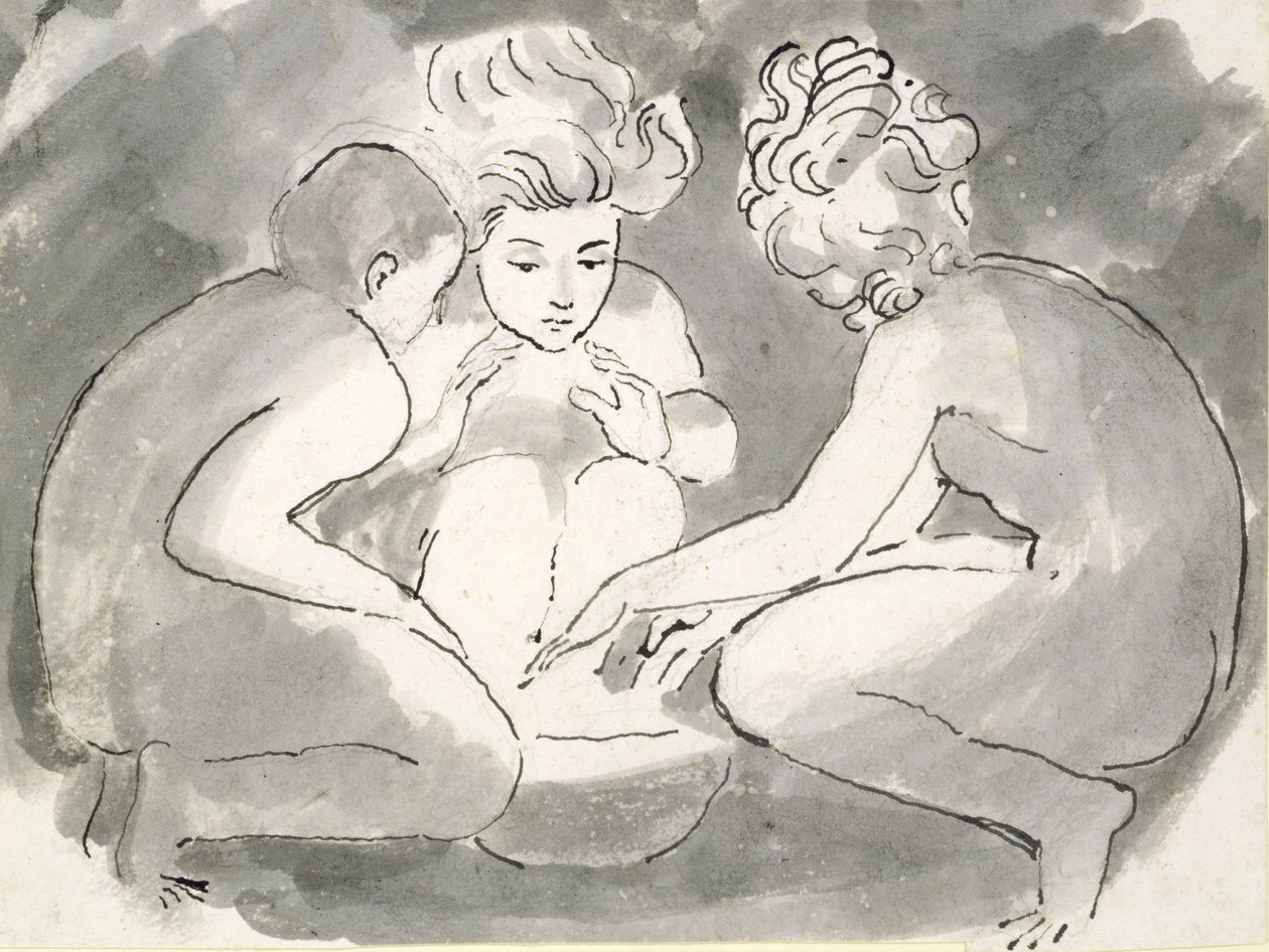 Barn runt en eld (penna, bläck och tvätt på papper) av William Blake