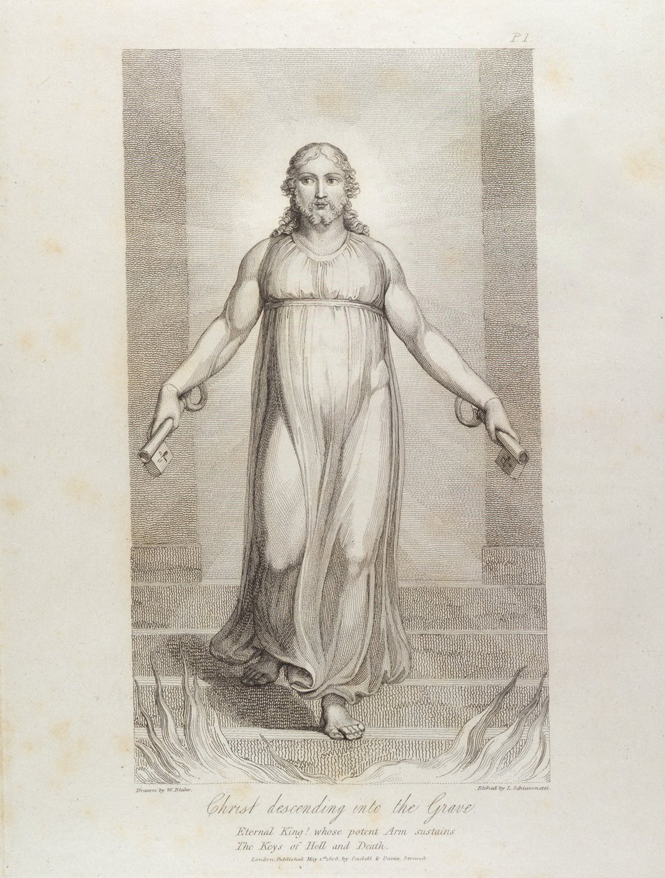 Kristus som stiger ner i graven, pl.3, illustration från "The Grave, A Poem" av William Blake (1757-1827), graverad av Luigi Schiavonetti (1765-1810), 1808 av William Blake