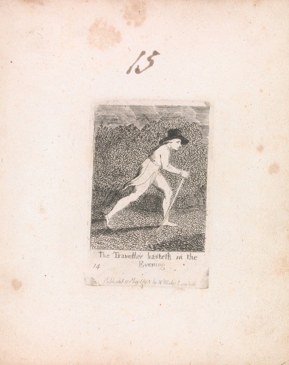 För barn. Paradisets portar, platta 16, Resenären skyndar sig på kvällen av William Blake