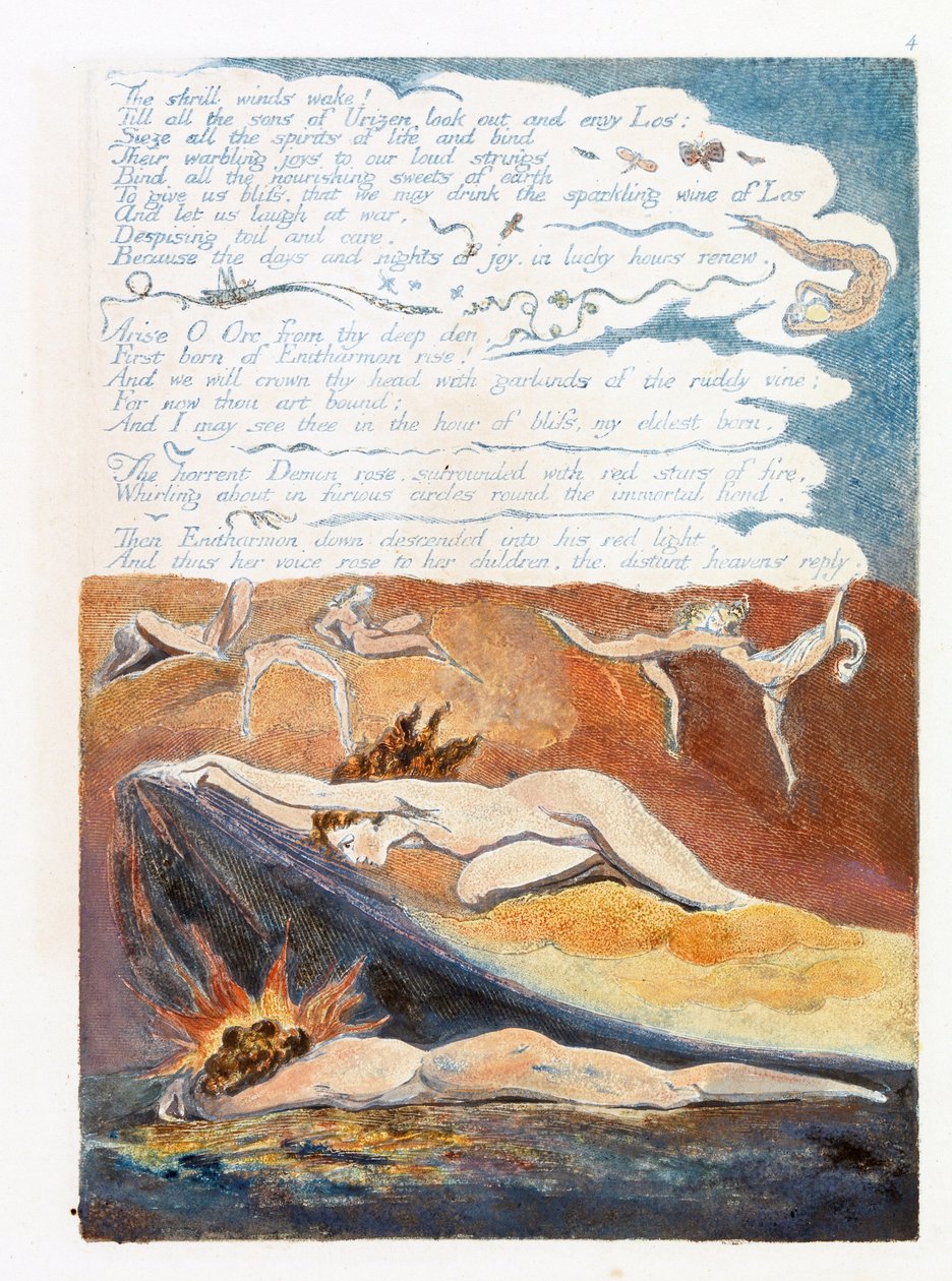 Illustration från "Europe: a Prophecy", Lambeth, 1794 (bläck och bläckspegel på papper) av William Blake
