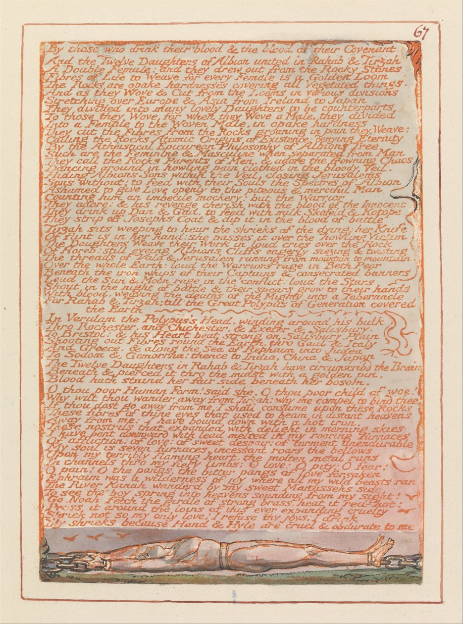 Jerusalem, tallrik 67, av dem som dricker sitt blod .... av William Blake