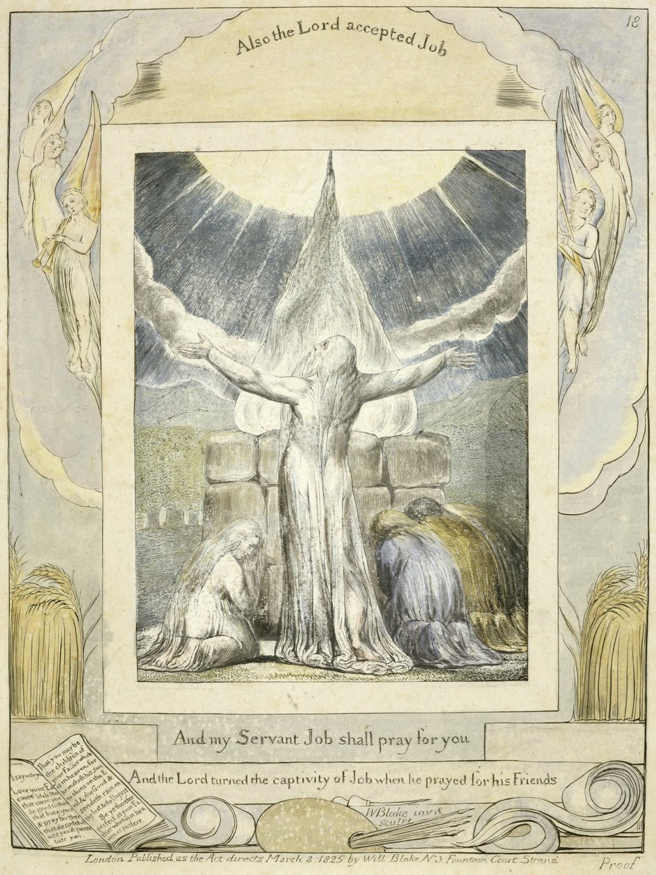 Job Praying (pl.18) från Jobs bok, ca 1793 (handtonad linjegravering) av William Blake