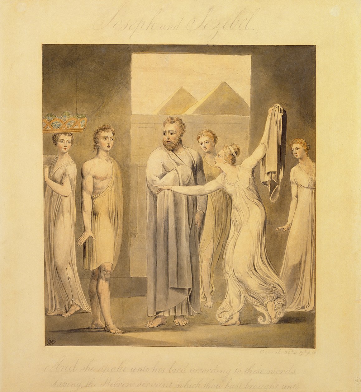 Josef och Potifars hustru, 1803-05 (penna och bläck och wc på papper) av William Blake