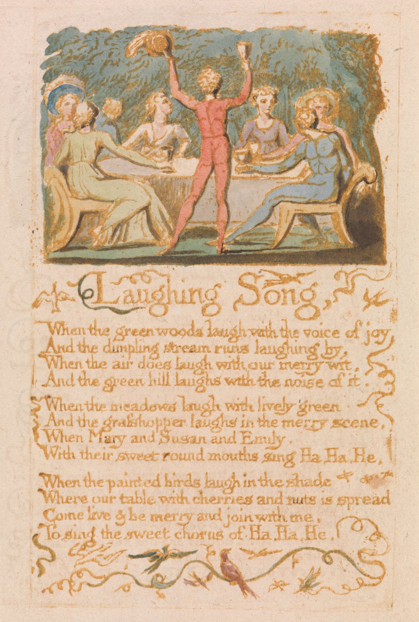 Laughing Song, plåt 28 från Songs of Innocence, 1789 (reliefetsning med wc) av William Blake