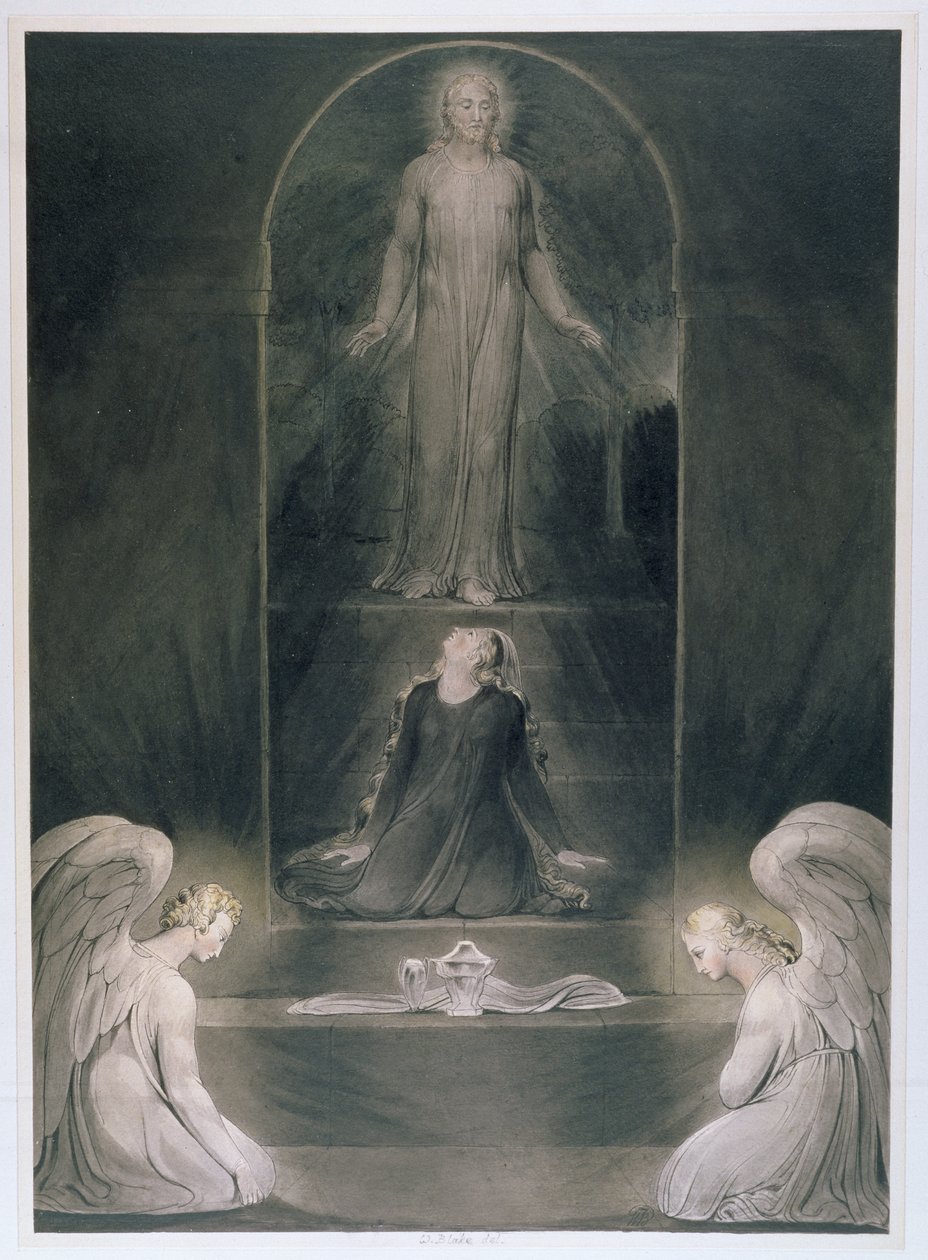 Maria Magdalena vid graven, ca 1805 (wc och penna och svart bläck på papper) av William Blake