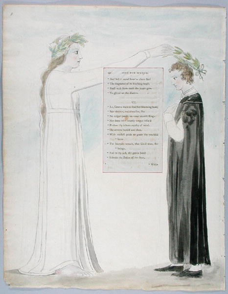 Ode för musik, design 100 från The Poems of Thomas Gray, 1797-98 (wc med penna och bläck på papper) av William Blake