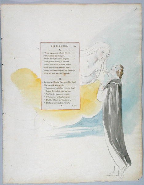 Ode för musik, design 99 från The Poems of Thomas Gray, 1797-98 (wc med penna och bläck på papper) av William Blake