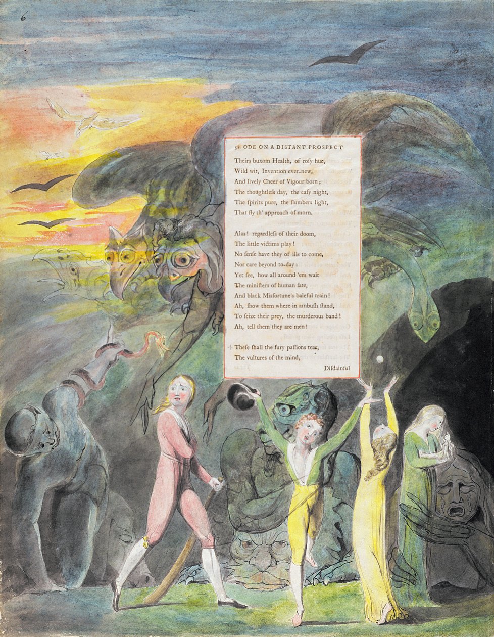 Ode on a Distant Prospect of Eton College, från "The Poems of Thomas Gray", publicerad 1797-98 (wc och svart bläck på papper) av William Blake