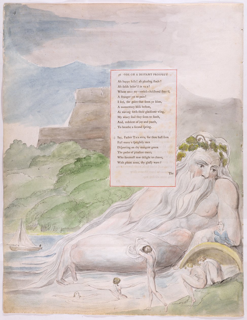 Ode on a Distant Prospect of Eton College, från "The Poems of Thomas Gray", publicerad 1797-98 (wc och svart bläck på papper) av William Blake
