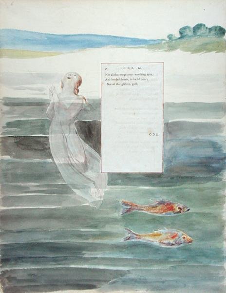 Ode om en favoritkatts död, från The Poems of Thomas Gray, publicerad 1797-98 (wc och svart bläck på papper) av William Blake