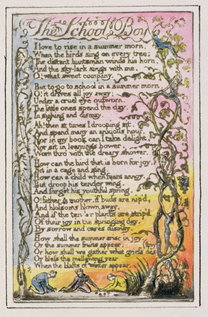 P.124-1950.pt21 Skolpojken: tavla 21 från Songs of Innocence and of Experience (kopia R) c.1802-08 (etsning, bläck och vax) av William Blake