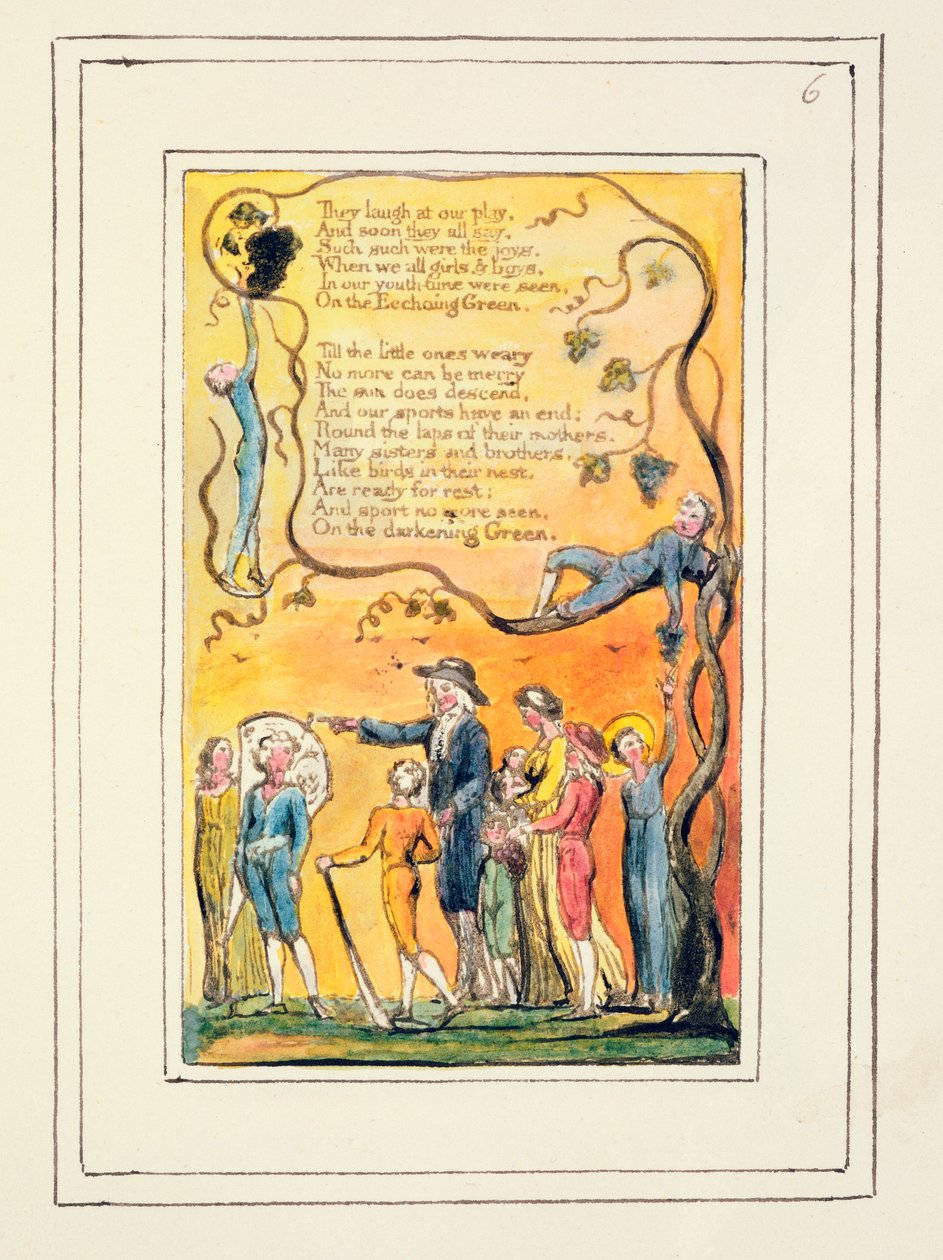 P.124-1950.pt6 The Echoing Green (forts.): tavla 6 från Songs of Innocence and of Experience (kopia R) c.1802-08 (etsning, bläck och v.c.) av William Blake