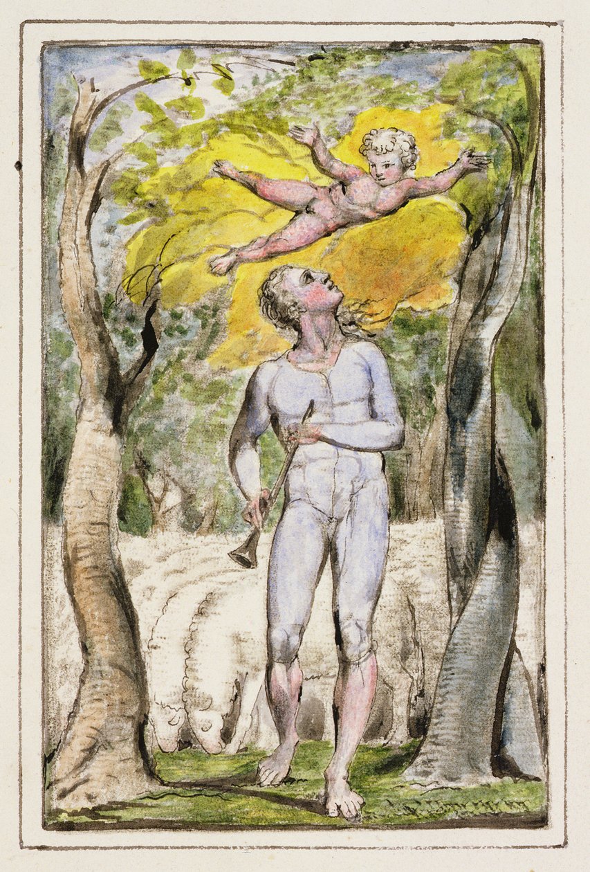 P.124-1950.ptl Frontispice till Songs of Innocence: skylt 1 från Songs of Innocence and of Experience (kopia R) c.1802-08 (etsning, bläck och wc) av William Blake