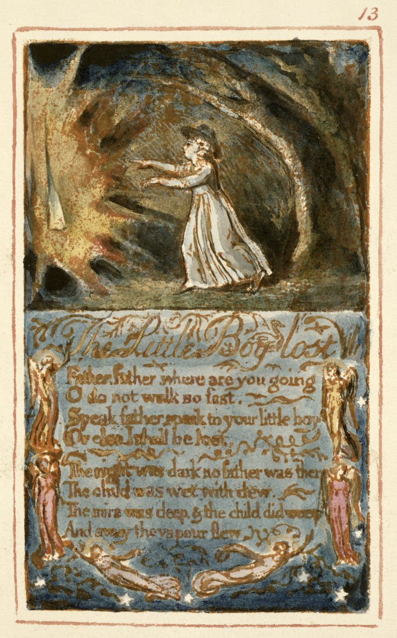 P.125-1950.pt13 Den förlorade lilla pojken: tavla 13 från "Songs of Innocence and of Experience" (kopia AA) ca 1815-26 (etsning, bläck och v.c.) av William Blake