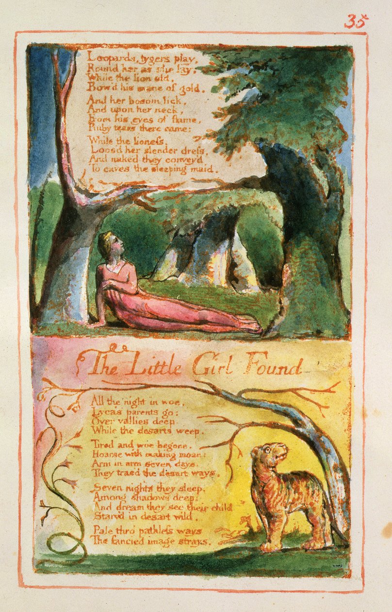 P.125-1950.pt35 Den lilla flickan hittad: skylt 35 från Songs of Innocence and of Experience (kopia AA) c.1815-26 (etsning, bläck och wc) av William Blake