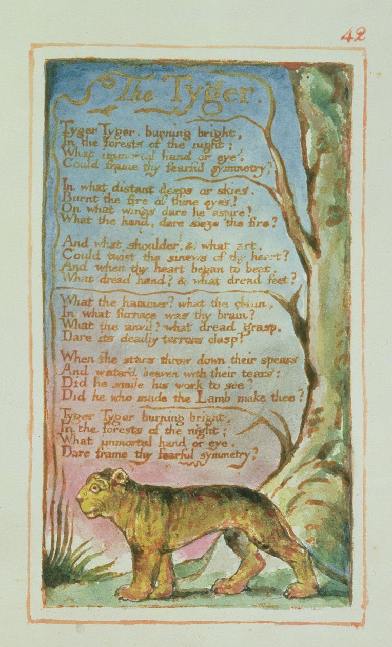 P.125-1950.pt42 Tygern: skylt 42 från Songs of Innocence and of Experience (kopia AA) c.1815-26 (etsning, bläck och wc) av William Blake