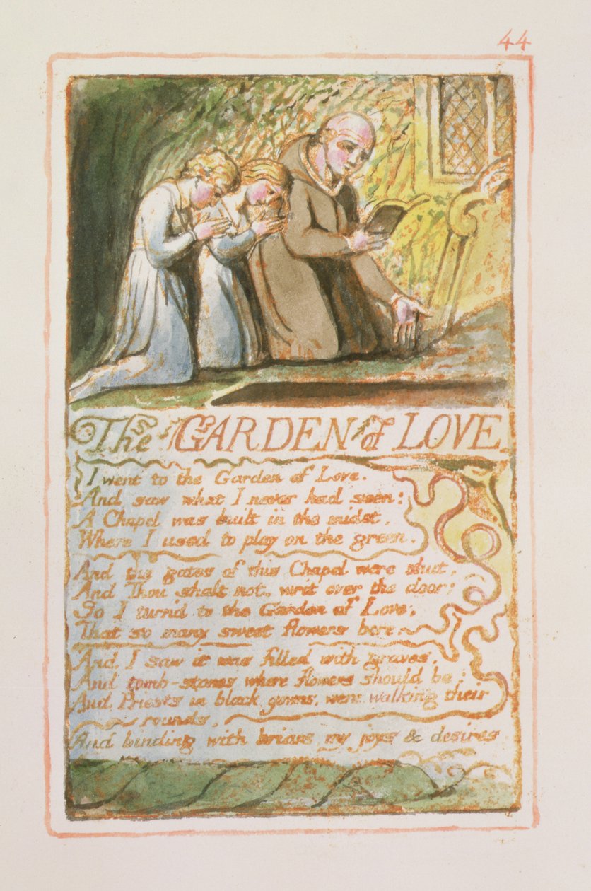 P.125-1950.pt44 Kärlekens trädgård: tavla 44 från Songs of Innocence and of Experience (kopia AA) c.1815-26 (etsning, bläck och vax) av William Blake