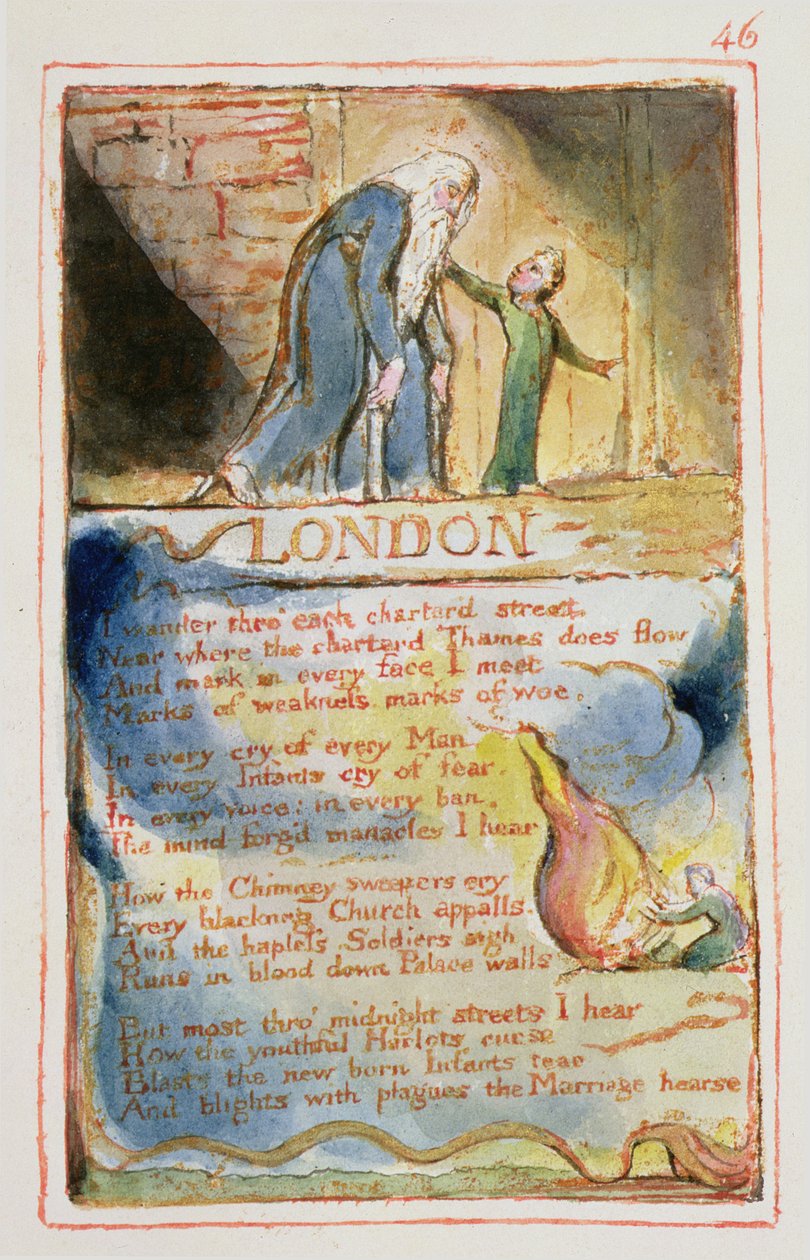 P.125-1950.pt46 London: skylt 46 från Songs of Innocence and of Experience (kopia AA) c.1815-26 (etsning, bläck och wc) av William Blake