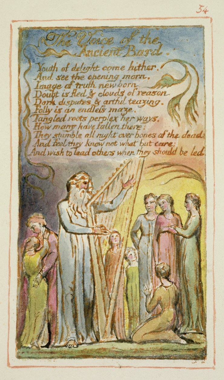 P.125-1950.pt54 The Voice of the Ancient Bard: platta 54 från Songs of Innocence and of Experience (kopia AA) c.1815-26 (etsning, bläck och wc) av William Blake