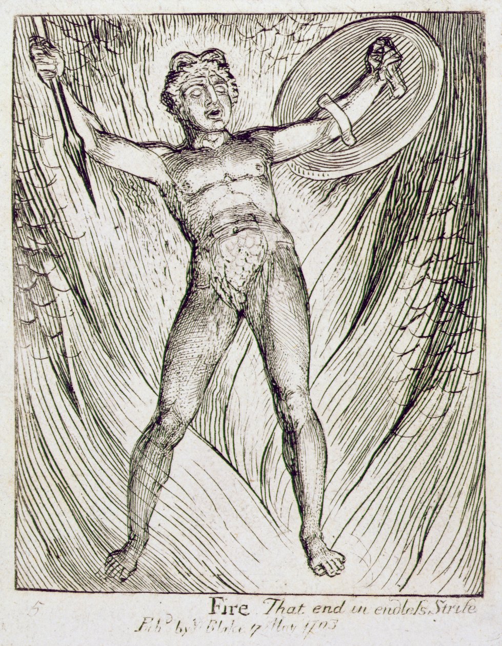 P.441-1985 Fire, That End in endless Strife, skylt 5 av "The Gates of Paradise", första puben. 17 maj 1793, 1818-25 (linjegravyr) av William Blake