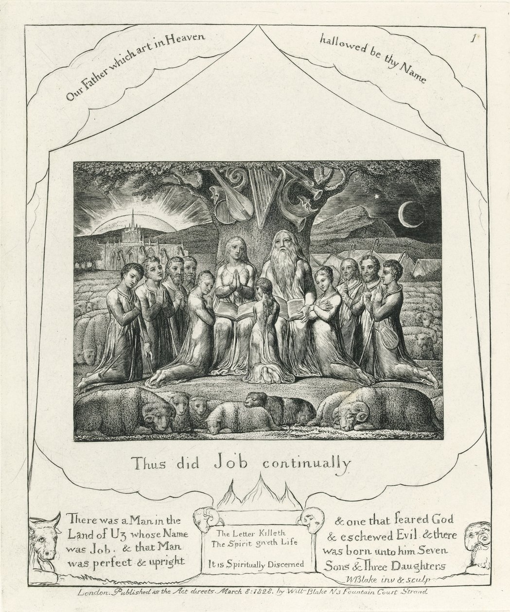 Plåt 1, Job och hans familj, illustration från 