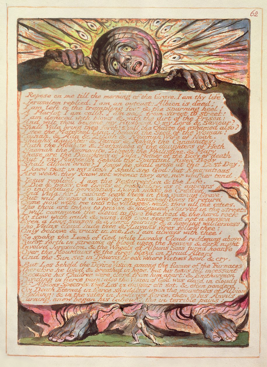 Repose on me.... platta 62 från "Jerusalem the Emmanation of the Great Albion", 1804-20 (reliefgravyr tryckt i orange med penna och wc på papper) av William Blake