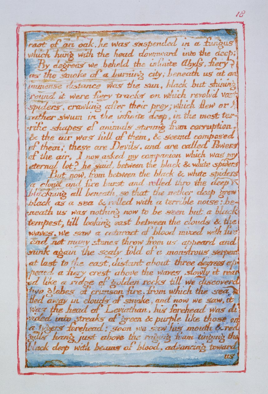 Roten av en ek, han var upphängd i en svamp..., text från Himlens och helvetets äktenskap, c.1790-3 (reliefetsning färdig i penna och wc) av William Blake