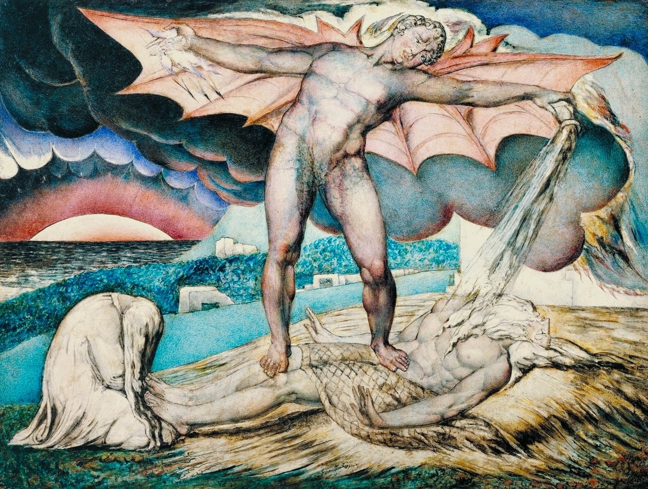 Satan slår jobb med ömma kokar av William Blake