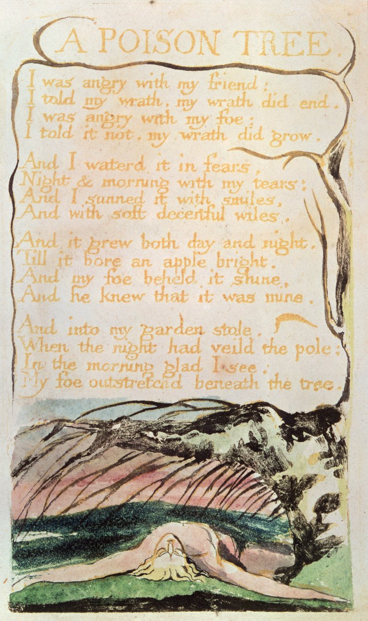 Upplevelsens sånger; Ett giftträd, 1794 (reliefetsning, akvarell, penna) av William Blake