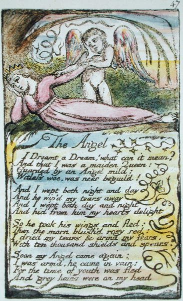 Ängeln, tallrik 47 (Bentley 41) från Songs of Innocence and of Experience (Bentley Copy L) 1789-94 (upphöjd etsning med penna och wc) av William Blake