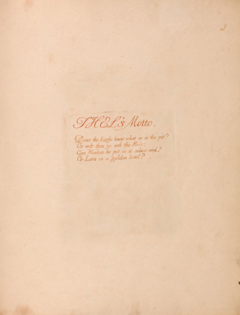 Thels bok, tallrik 1, Thels motto. . . . av William Blake