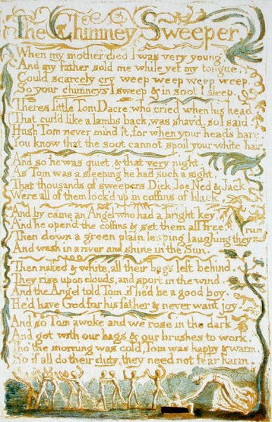 The Chimney Sweeper, plåt 13 från Songs of Innocence, 1789 (reliefetsning med wc på papper) av William Blake